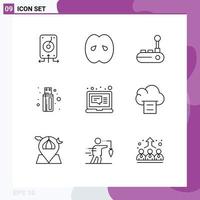 Modern Set of 9 Outlines and symbols such as email connector kitchen cable joy stick Editable Vector Design Elements