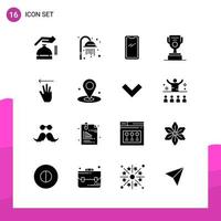 paquete de conjunto de iconos de glifos de 16 iconos sólidos aislados en fondo blanco para aplicaciones móviles y de impresión de diseño de sitios web receptivos vector