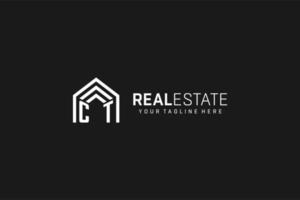 Letter CT house roof shape logo, creative real estate monogram logo style vector