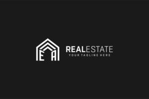 Letter EA house roof shape logo, creative real estate monogram logo style vector