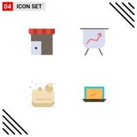 Mobile Interface Flat Icon Set of 4 Pictograms of building lotus shop performance desktop Editable Vector Design Elements