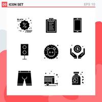 Collection of 9 Vector Icons in solid style Modern Glyph Symbols for Web and Mobile Solid Icon Sign Isolated on White Background 9 Icons Creative Black Icon vector background