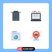 Set of 4 Modern UI Icons Symbols Signs for delete big think smart technology laptop briefcase Editable Vector Design Elements