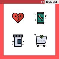 Set of 4 Vector Filledline Flat Colors on Grid for heart calling break call medicine Editable Vector Design Elements