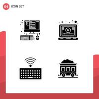 4 Solid Glyph concept for Websites Mobile and Apps devices hardware percent online keys Editable Vector Design Elements