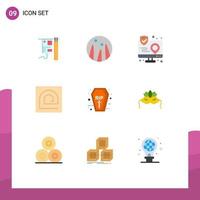 9 Flat Color concept for Websites Mobile and Apps coffin password app fingerprint block Editable Vector Design Elements