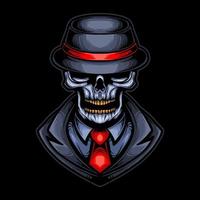 skull mafia gangster head vector illustration design with hat, cloak and tie