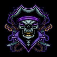 pirates skull head vector illustration design with crossed swords and ship rope