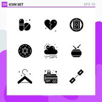 Pictogram Set of 9 Simple Solid Glyphs of drum sun game wind halloween Editable Vector Design Elements