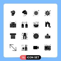 Mobile Interface Solid Glyph Set of 16 Pictograms of summer holiday eye setting lock Editable Vector Design Elements