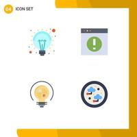 Set of 4 Commercial Flat Icons pack for bulb data lamp human light Editable Vector Design Elements