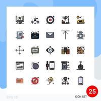 Group of 25 Filled line Flat Colors Signs and Symbols for study light system lamp video Editable Vector Design Elements