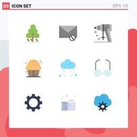 User Interface Pack of 9 Basic Flat Colors of sweet dessert spam cookie tool Editable Vector Design Elements