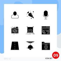 9 Universal Solid Glyphs Set for Web and Mobile Applications browser object record editing image Editable Vector Design Elements