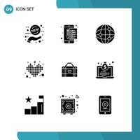 Set of 9 Vector Solid Glyphs on Grid for bag tetris tax play competition Editable Vector Design Elements