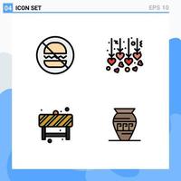 conjunto de 4 iconos de interfaz de usuario modernos símbolos signos para hamburguesas camino sin ánfora de luna de miel elementos de diseño vectorial editables vector