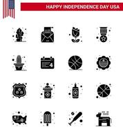 16 Solid Glyph Signs for USA Independence Day cactus medal mail badge plent Editable USA Day Vector Design Elements