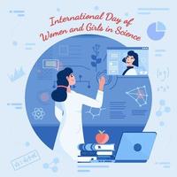 Woman Scientist With Her Touch Screen Display Concept vector