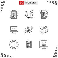 9 Icons Line Style Grid Based Creative Outline Symbols for Website Design Simple Line Icon Signs Isolated on White Background 9 Icon Set vector