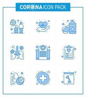 9 paquete de iconos azul coronavirus covid19, como la construcción de órganos, jabón, anatomía pulmonar, coronavirus viral 2019nov, elementos de diseño de vectores de enfermedades