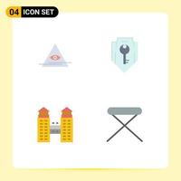 Set of 4 Modern UI Icons Symbols Signs for eye building triangle protection construction Editable Vector Design Elements