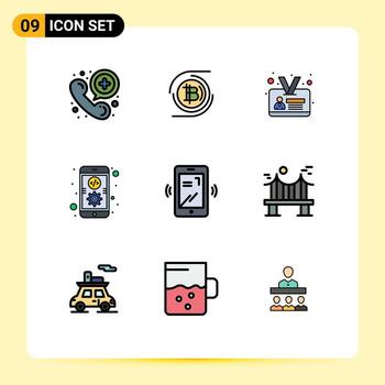 conjunto moderno de 9 colores planos de línea rellena pictografía de diseño móvil empleado codificación móvil elementos de diseño vectorial editables vector