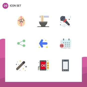 Paquete de 9 colores planos de interfaz de usuario de signos y símbolos modernos de elementos de diseño vectorial editables de redes sociales de micrófono para compartir de nuevo vector