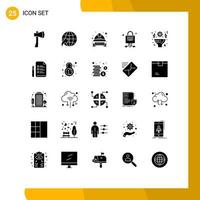 25 Universal Solid Glyphs Set for Web and Mobile Applications technology locked travel lock helmet Editable Vector Design Elements