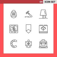 9 Icon Pack Line Style Outline Symbols on White Background Simple Signs for general designing Creative Black Icon vector background