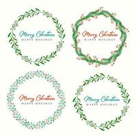 Christmas wreath and Christmas border set with fir branches, leaves and holly berries for greeting card and poster vector