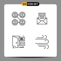 Set of 4 Modern UI Icons Symbols Signs for connections mail email mail browser Editable Vector Design Elements