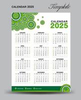 plantilla de calendario de escritorio de pared 2025, diseño de calendario de escritorio 2025, inicio de semana el domingo, volante comercial, conjunto de 12 meses, inicio de la semana el domingo, organizador, planificador, medios de impresión, fondo verde, vector