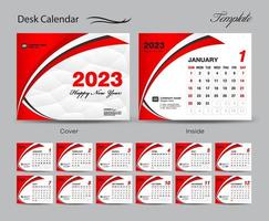 Calendar 2023 template set vector, Week starts Sunday, set of 12 month, Desk calendar 2023 year, wall calendar 2023, planner,  business template, Stationery, printing media, Red creative background vector