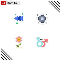 paquete de 4 signos y símbolos de iconos planos modernos para medios de impresión web, como elementos de diseño vectorial editables de resorte electrónico de chip floral de flecha vector