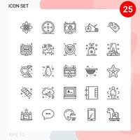 paquete vectorial de 25 iconos en estilo de línea paquete de contorno creativo aislado en fondo blanco para web y móvil vector