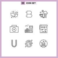 User Interface Pack of 9 Basic Outlines of album brick dimond wall nuclear Editable Vector Design Elements