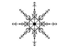 sacred seal of powerful energy, sigil for protection with geometric shapes and mystical arrows, vector black tattoo symbol isolated on white background