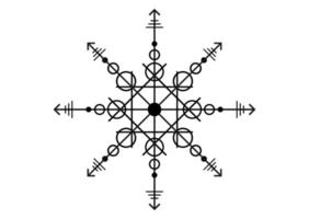 sacred seal of powerful energy, sigil for protection with geometric shapes and mystical arrows, vector black tattoo symbol isolated on white background