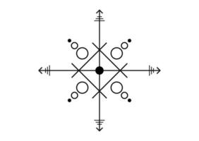 sacred seal of powerful energy, sigil for protection with geometric shapes and mystical arrows, vector black tattoo symbol isolated on white background