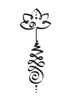 símbolo de flor de loto unalome, signo hindú o budista que representa el camino hacia la iluminación. icono de tatuaje de yantras. dibujo simple de tinta en blanco y negro, ilustración vectorial aislada vector