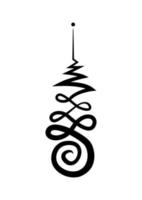 símbolo unalome, signo hindú o budista que representa el camino hacia la iluminación. icono de tatuaje de yantras. dibujo simple de tinta en blanco y negro, ilustración vectorial aislada vector