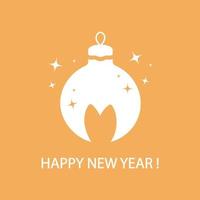 New year greeting card in minimalism. Silhouettes of rabbit ears and christmas toy with star, Happy New Year greeting on a orange background. Vector illustration.