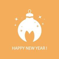 New year greeting card in minimalism. Silhouettes of rabbit ears and christmas toy with star, Happy New Year greeting on a orange background. Vector illustration.