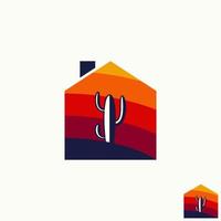 desierto de cactus simple y único en el frente o en el medio de la casa como pintura de pared imagen icono gráfico diseño de logotipo concepto abstracto vector stock. se puede utilizar como símbolo relacionado con la botánica o la propiedad