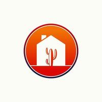 Simple and unique cactus on middle house home image graphic icon logo design abstract concept vector stock. Can be used as symbol related to botany or property