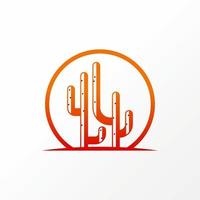 Simple and unique 2 cactus 3D inside circle line image graphic icon logo design abstract concept vector stock. Can be used as symbol related to botany or nature