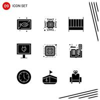 Collection of 9 Vector Icons in solid style Pixle Perfect Glyph Symbols for Web and Mobile Solid Icon Signs on White Background 9 Icons Creative Black Icon vector background