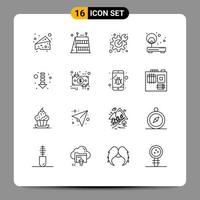 16 User Interface Outline Pack of modern Signs and Symbols of direction router gear point internet Editable Vector Design Elements