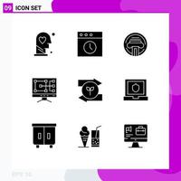 Group of 9 Modern Solid Glyphs Set for right arrow printer repair computer Editable Vector Design Elements