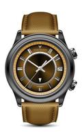 reloj realista reloj acero negro flecha gris cara amarilla con correa de tela en diseño blanco lujo clásico para hombres vector